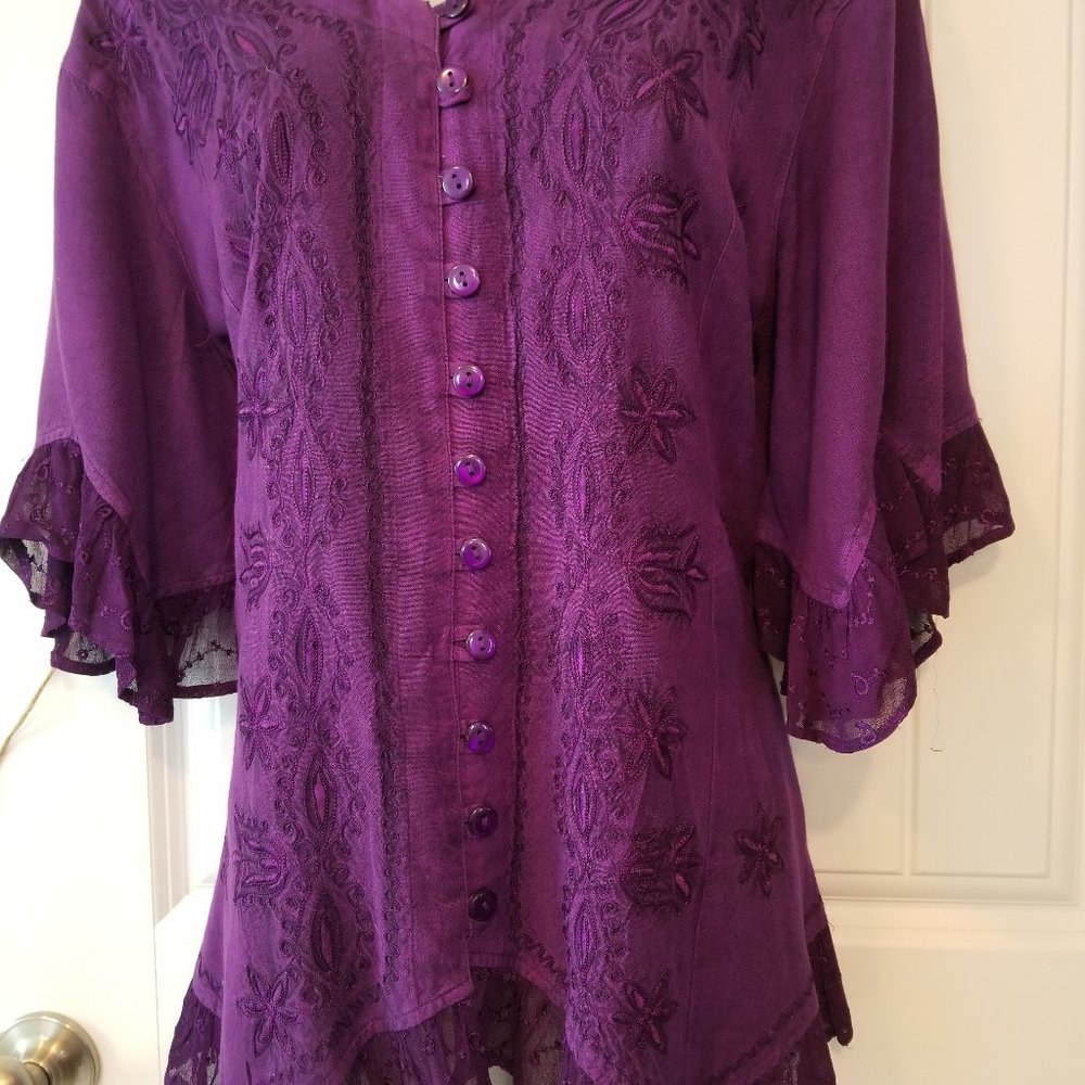 Embroidered HolyClothing top and matching  maxi skirt PURPLE PASSION